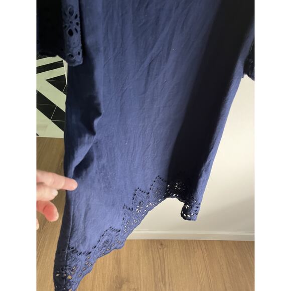 Loft Womens L Navy Shift Dress Cotton Eyelet  Lightweight Career Occasion - Picture 7 of 9